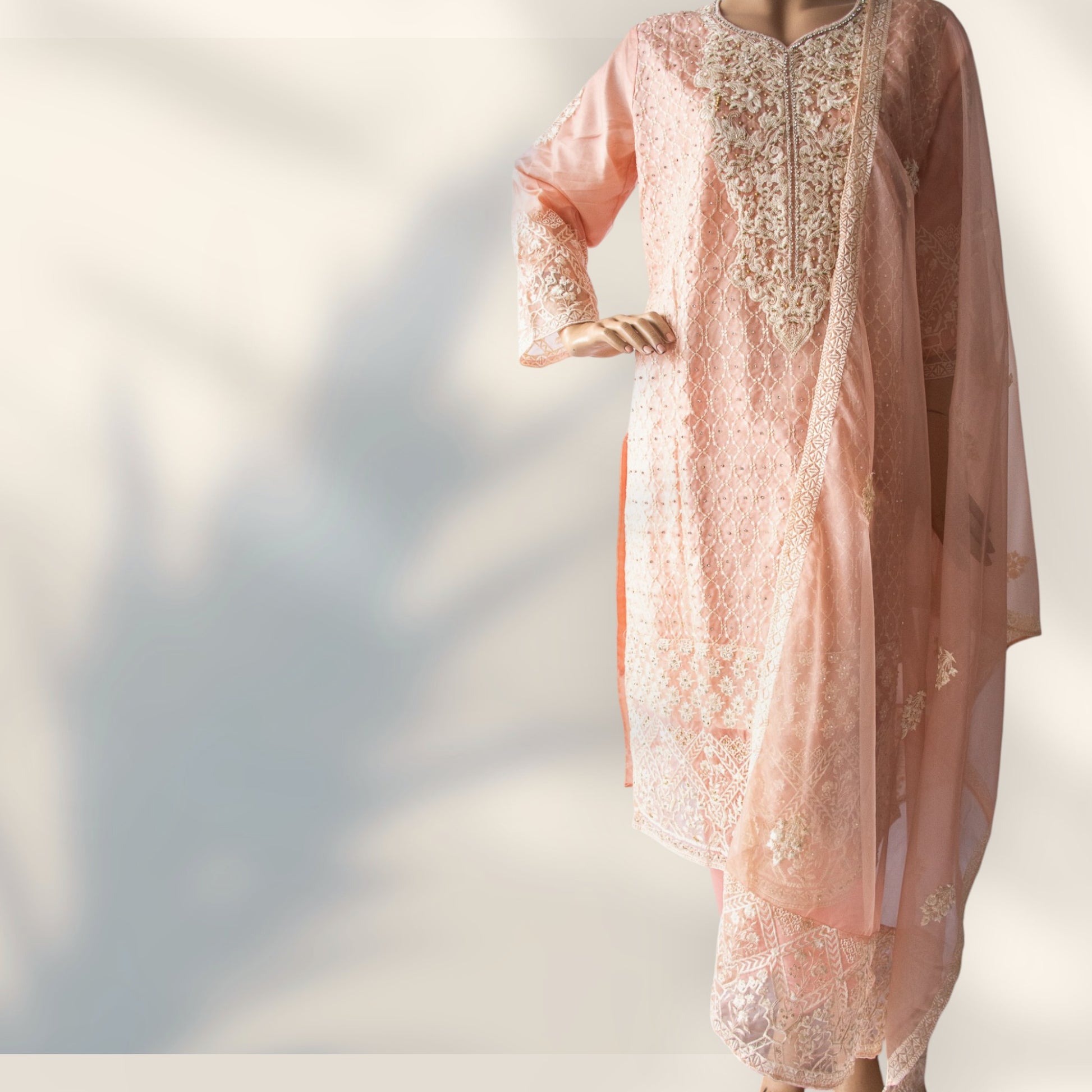HUSNARA Georgette with Exclusive Zari, Thread and Sequence Embroidery Work Bottom & Inner Dress