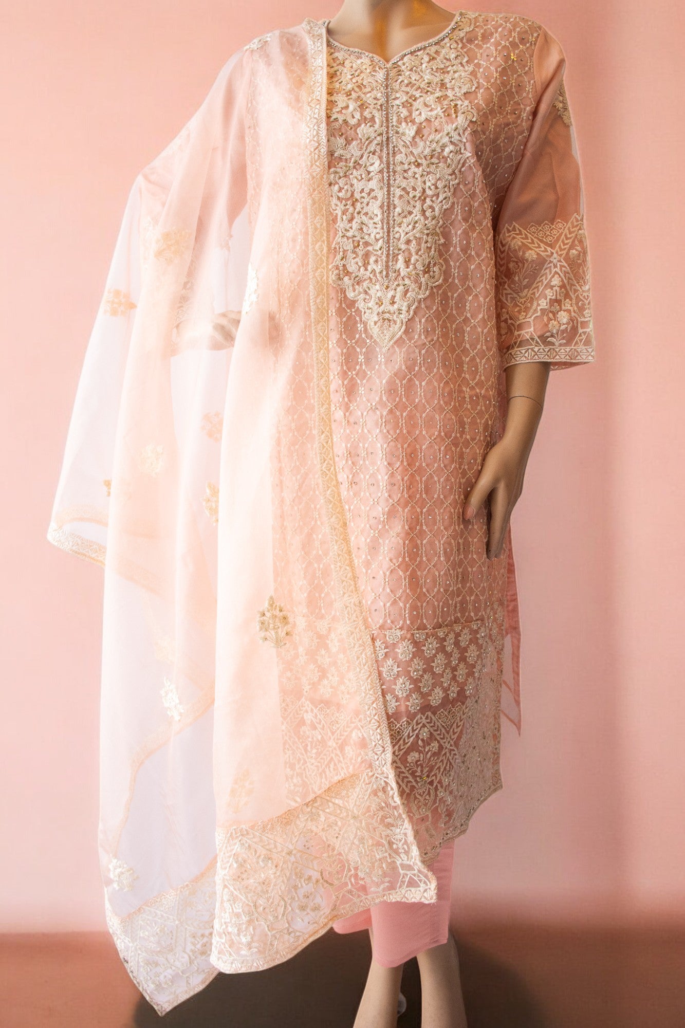 HUSNARA Georgette with Exclusive Zari, Thread and Sequence Embroidery Work Bottom & Inner Dress