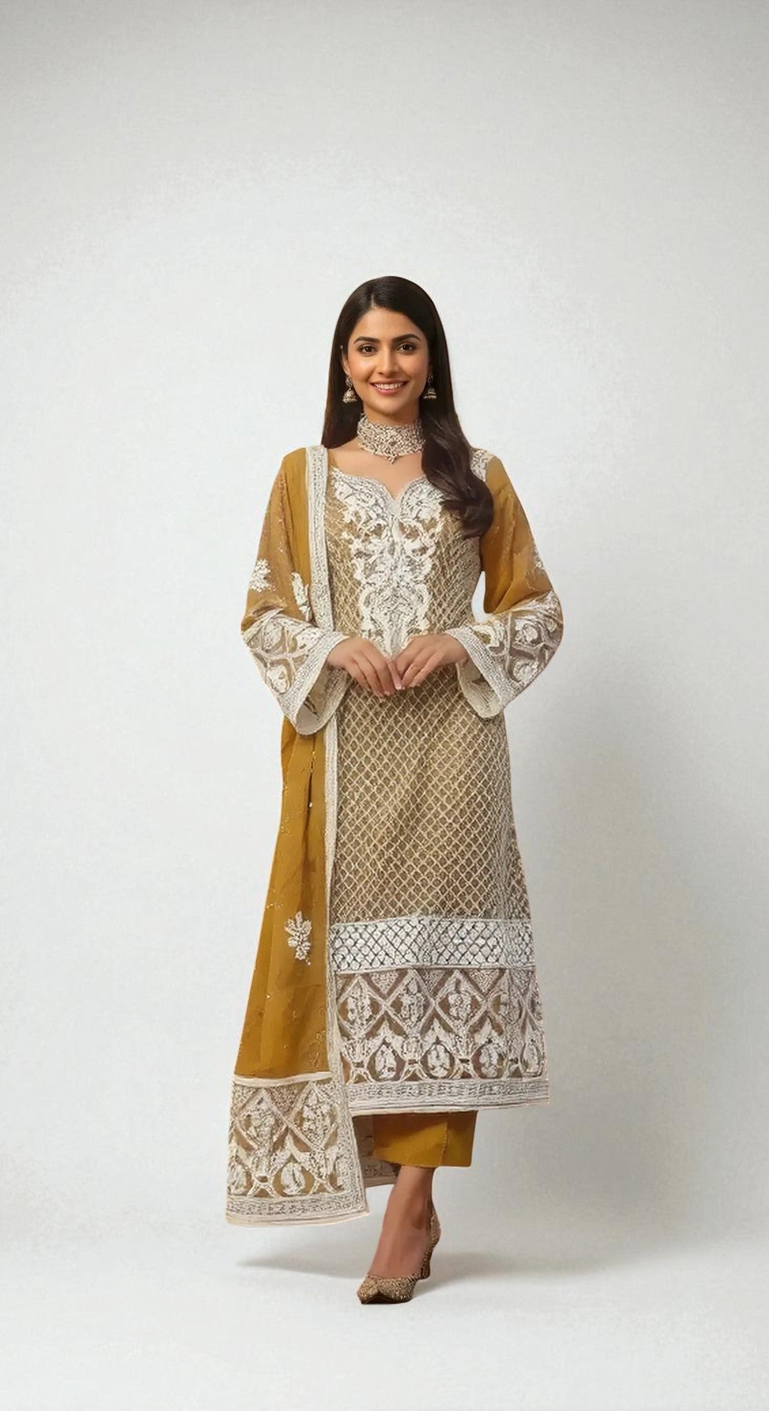 HUSNARA Georgette with Exclusive Zari, Thread and Sequence Embroidery Work Bottom & Inner Dress