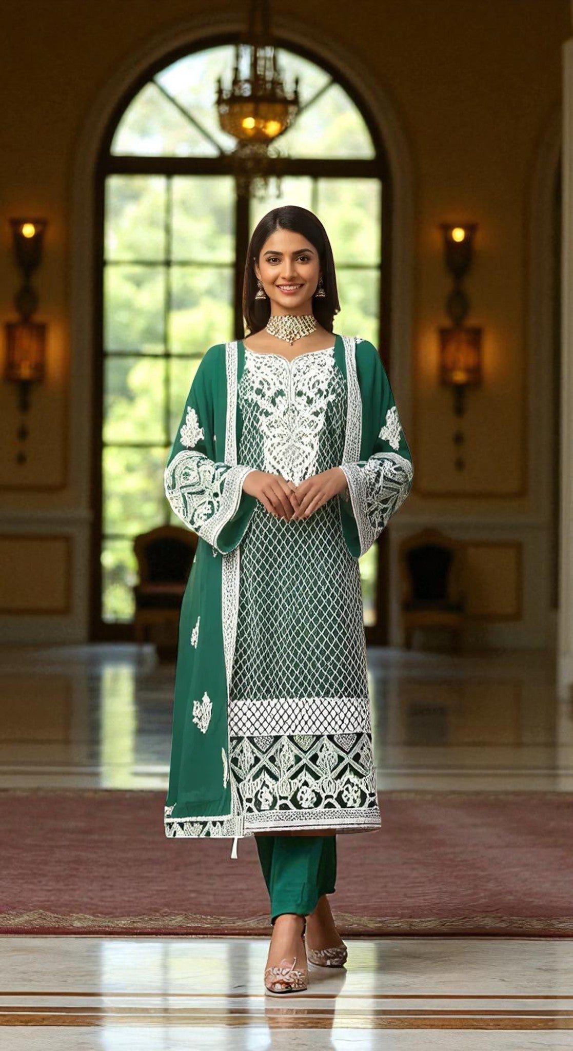 HUSNARA Georgette with Exclusive Zari, Thread and Sequence Embroidery Work Bottom & Inner Dress