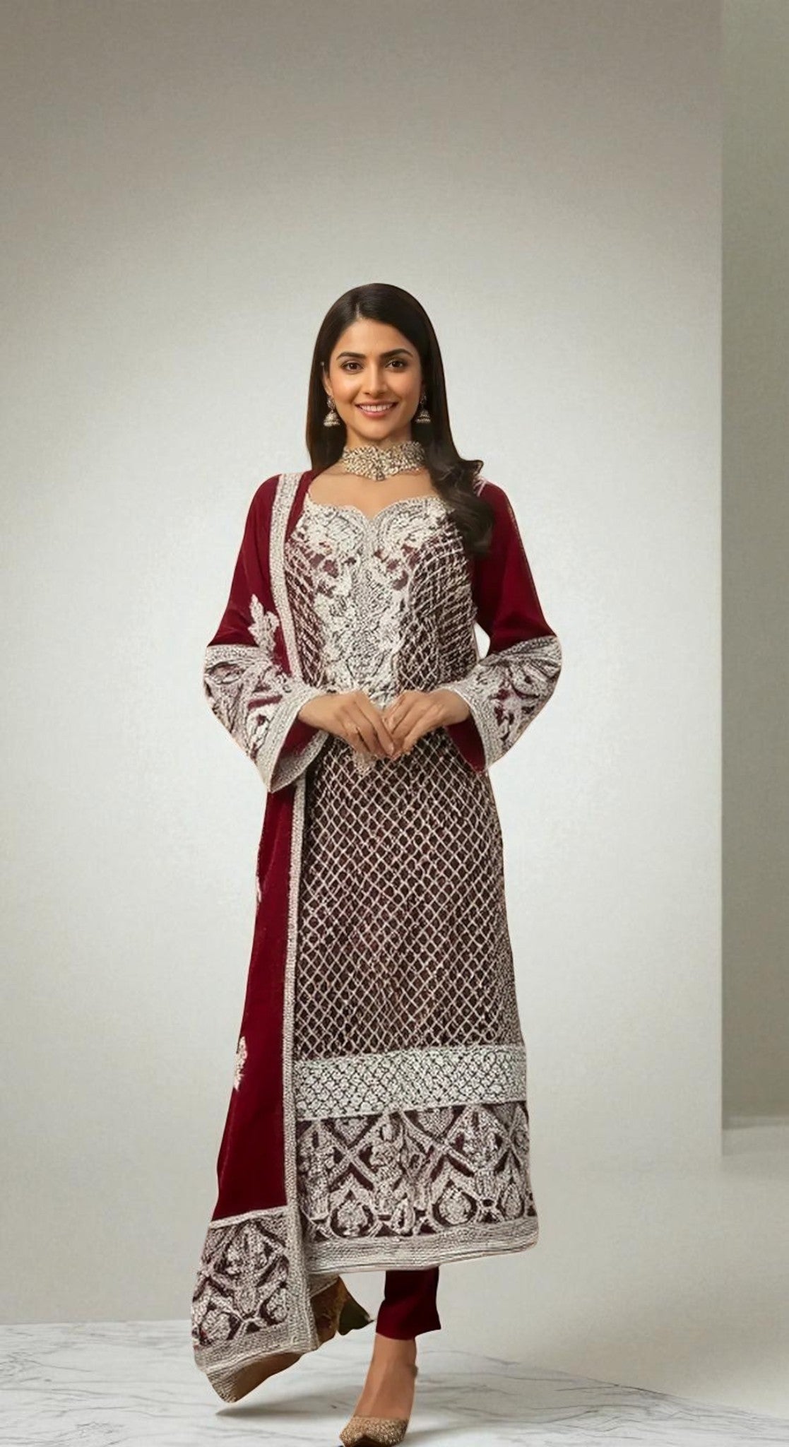 HUSNARA Georgette with Exclusive Zari, Thread and Sequence Embroidery Work Bottom & Inner Dress