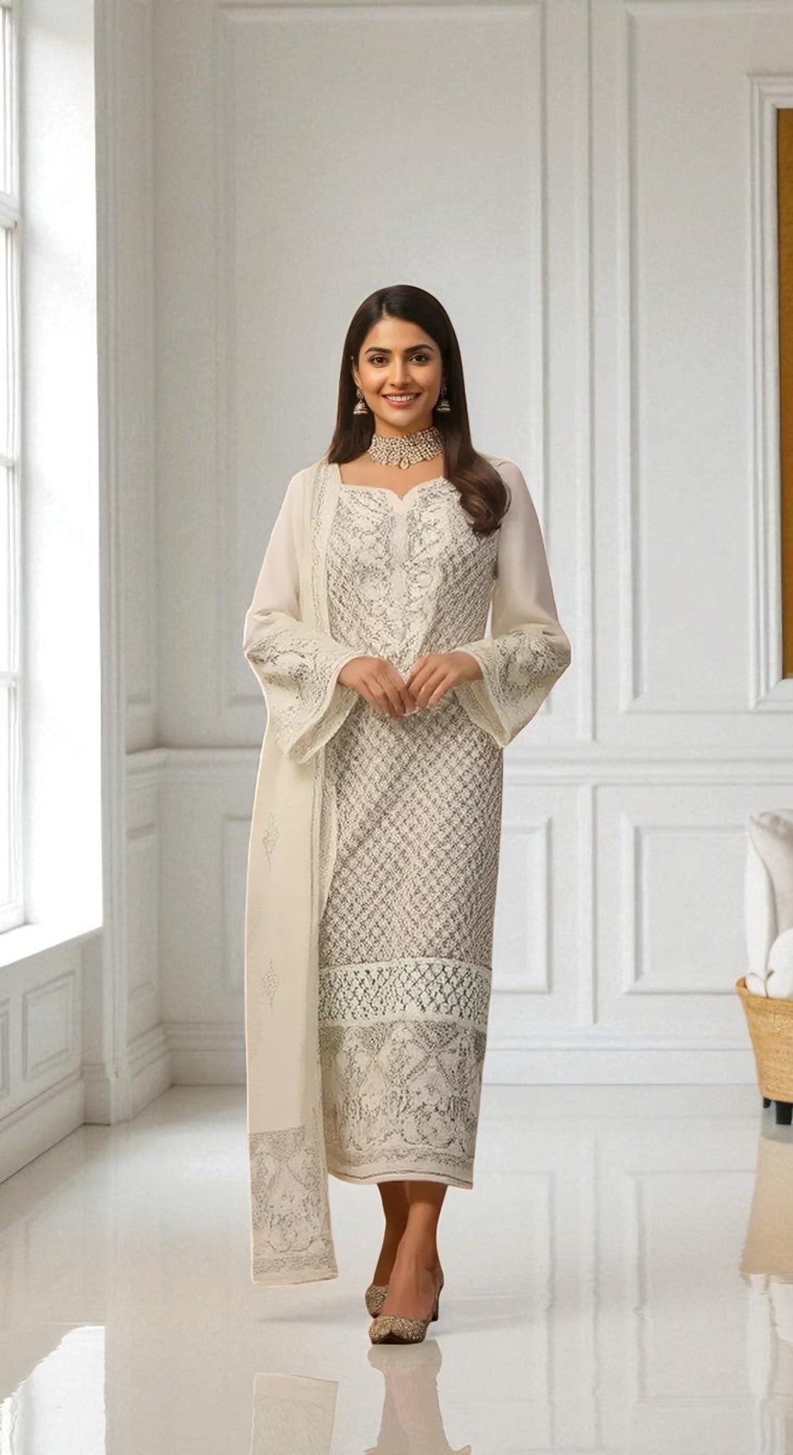 HUSNARA Georgette with Exclusive Zari, Thread and Sequence Embroidery Work Bottom & Inner Dress