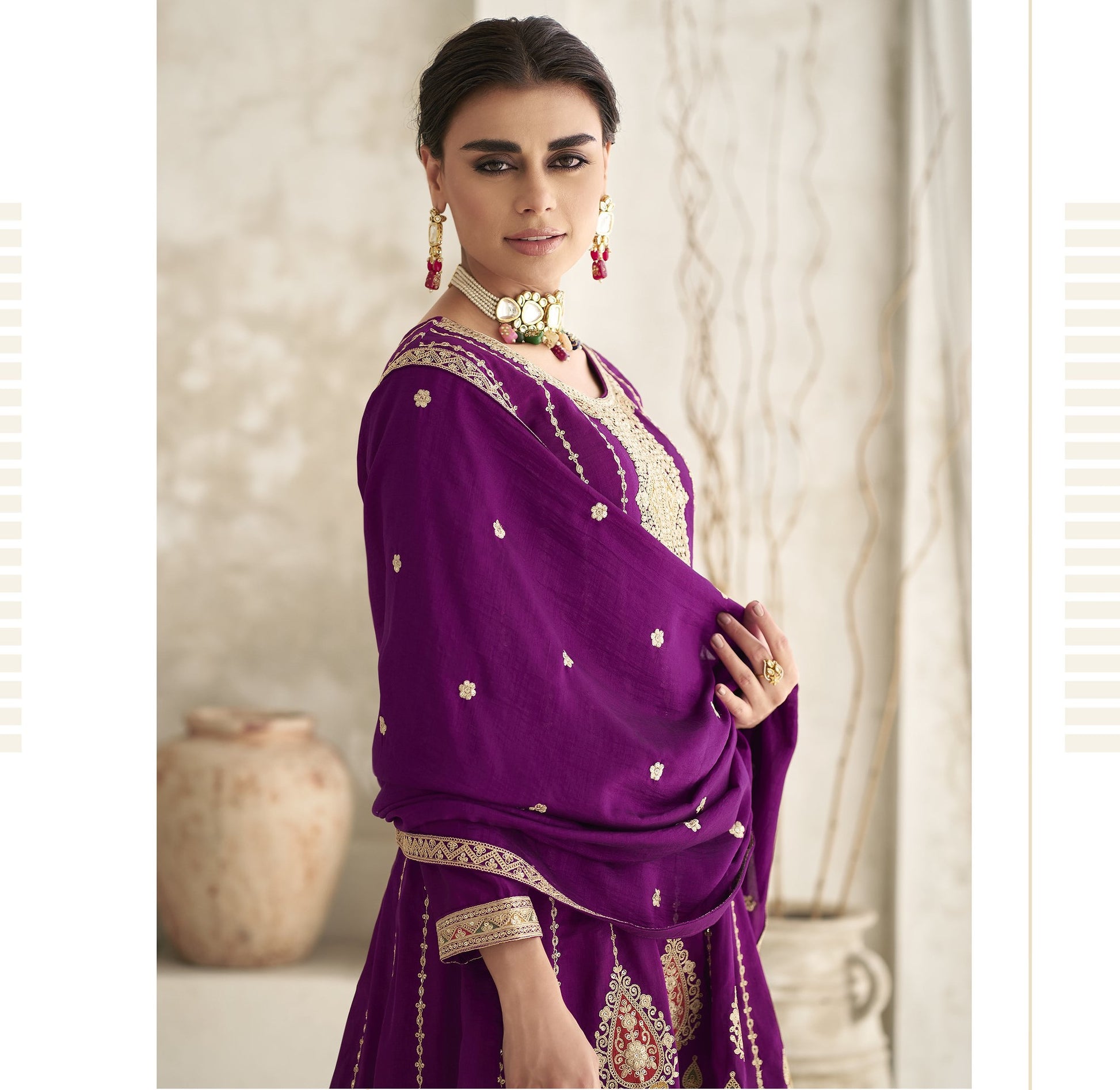 Purple Multi Embroidered Style Punjabi Suit
