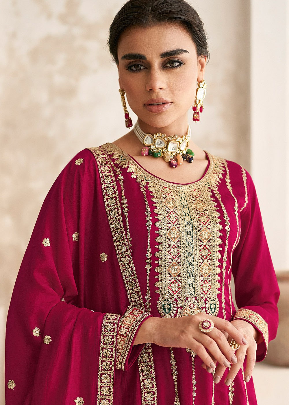 Purple Multi Embroidered Style Punjabi Suit