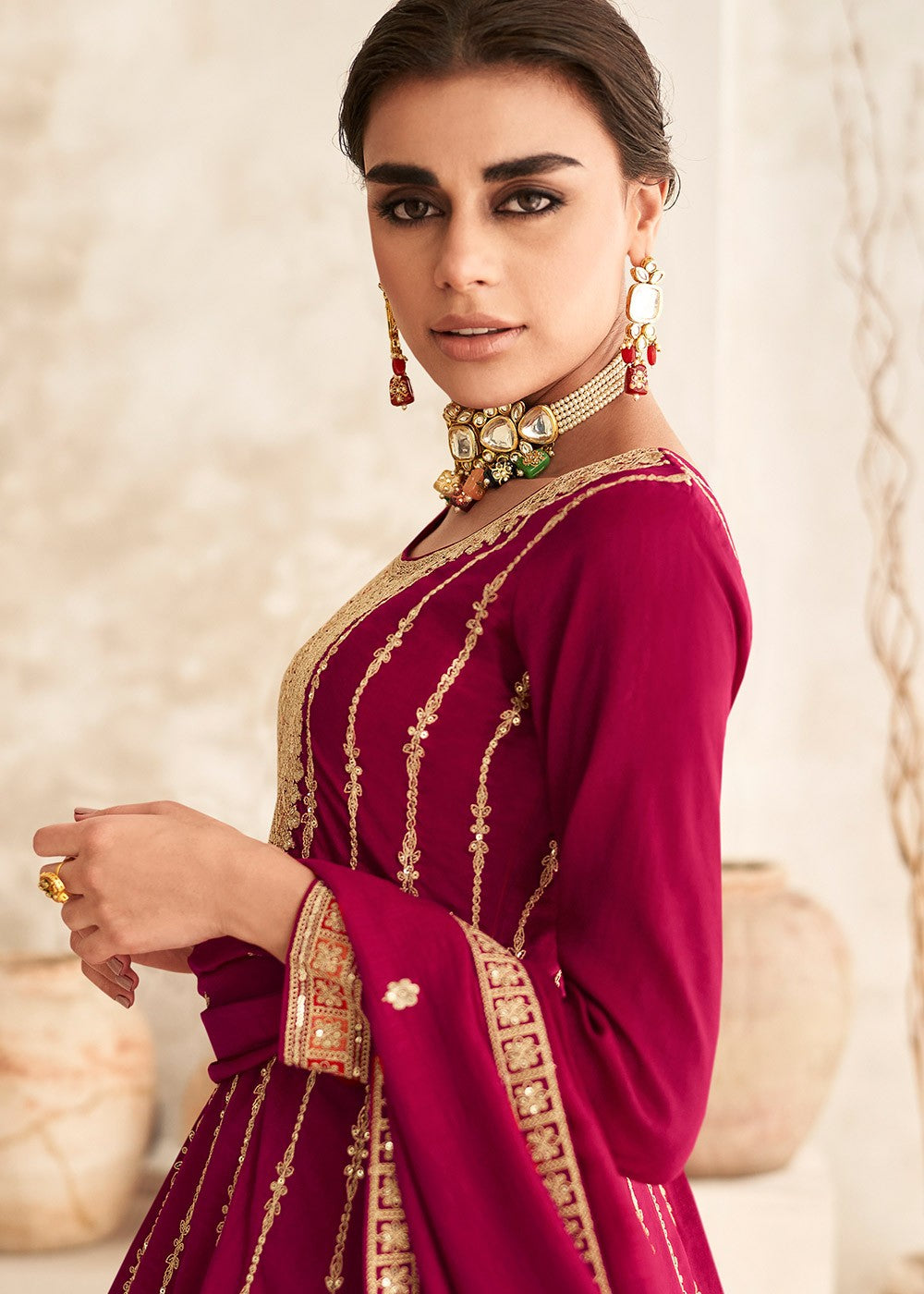 Purple Multi Embroidered Style Punjabi Suit
