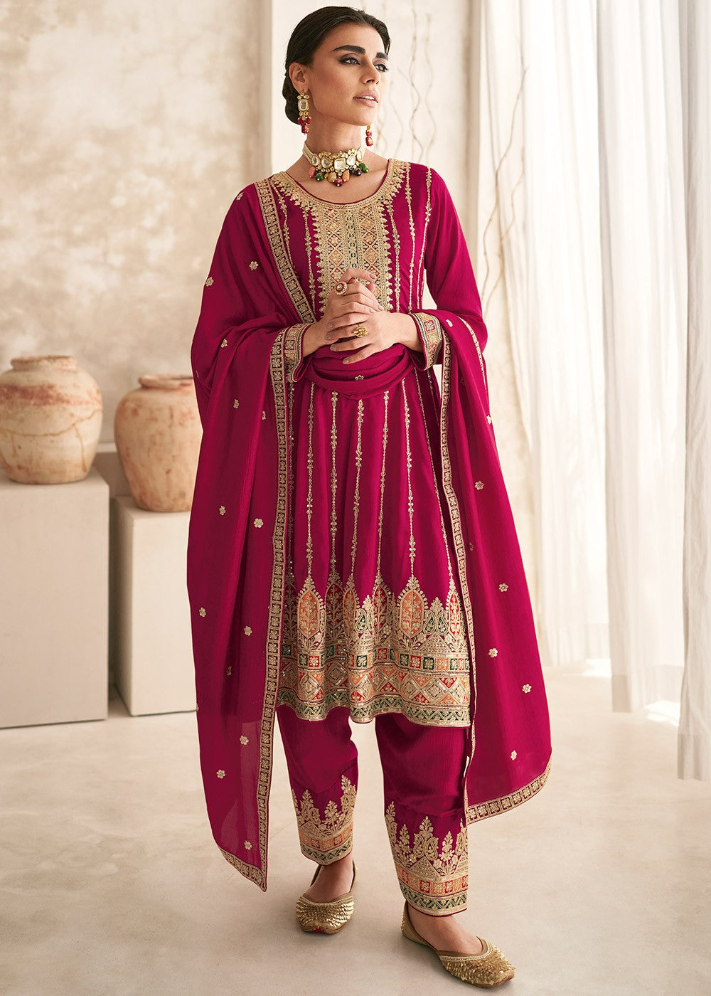 Purple Multi Embroidered Style Punjabi Suit