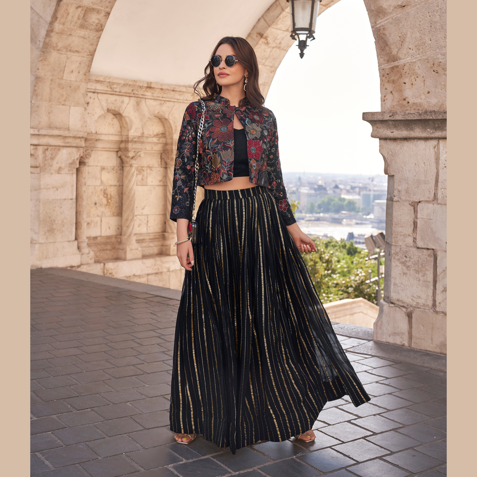 Luxe Embroidered Gown with Floral Jacket