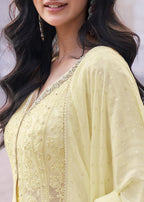 SAYURI AFSANA Yellow Embroidered Readymade Georgette Sharara Suit