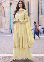 SAYURI AFSANA Yellow Embroidered Readymade Georgette Sharara Suit