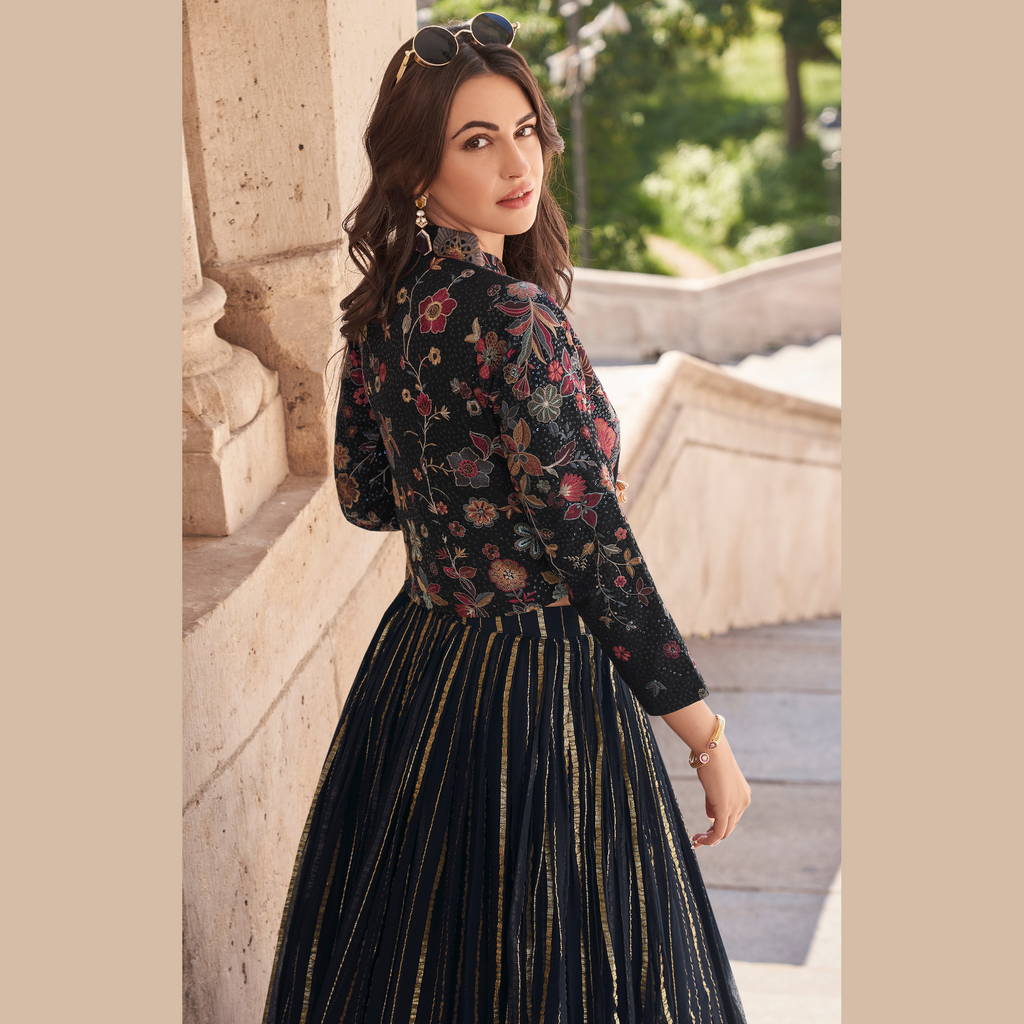 Luxe Embroidered Gown with Floral Jacket