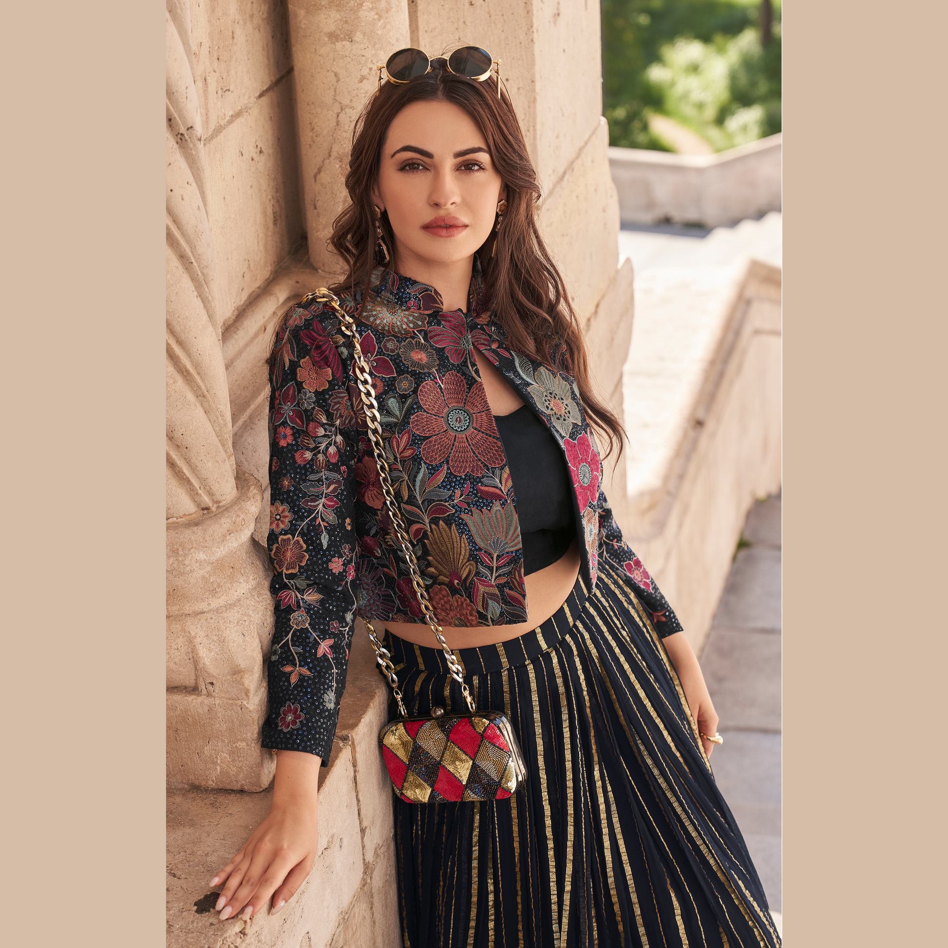 Luxe Embroidered Gown with Floral Jacket