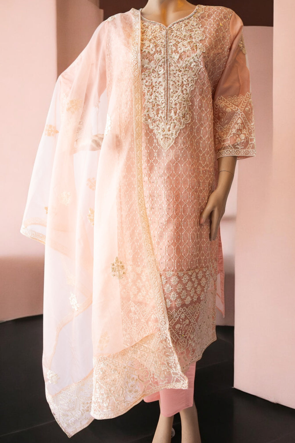 HUSNARA Georgette with Exclusive Zari, Thread  and Sequence Embroidery Work  Bottom & Inner Dress