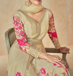 Aashirwad Zarina Gold Beige Designer Embroidered Premium Silk Anarkali Suit