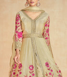 Aashirwad Zarina Gold Beige Designer Embroidered Premium Silk Anarkali Suit
