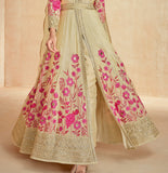 Aashirwad Zarina Gold Beige Designer Embroidered Premium Silk Anarkali Suit