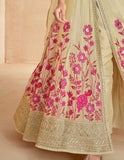 Aashirwad Zarina Gold Beige Designer Embroidered Premium Silk Anarkali Suit