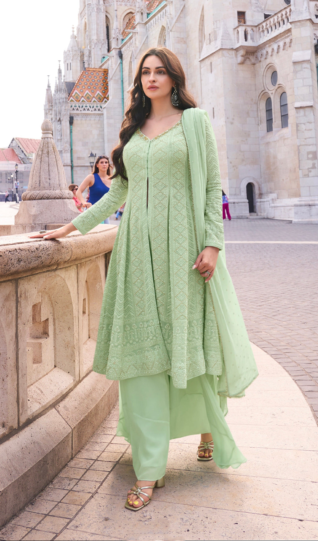 SAYURI AFSANA Yellow Embroidered Readymade Georgette Sharara Suit