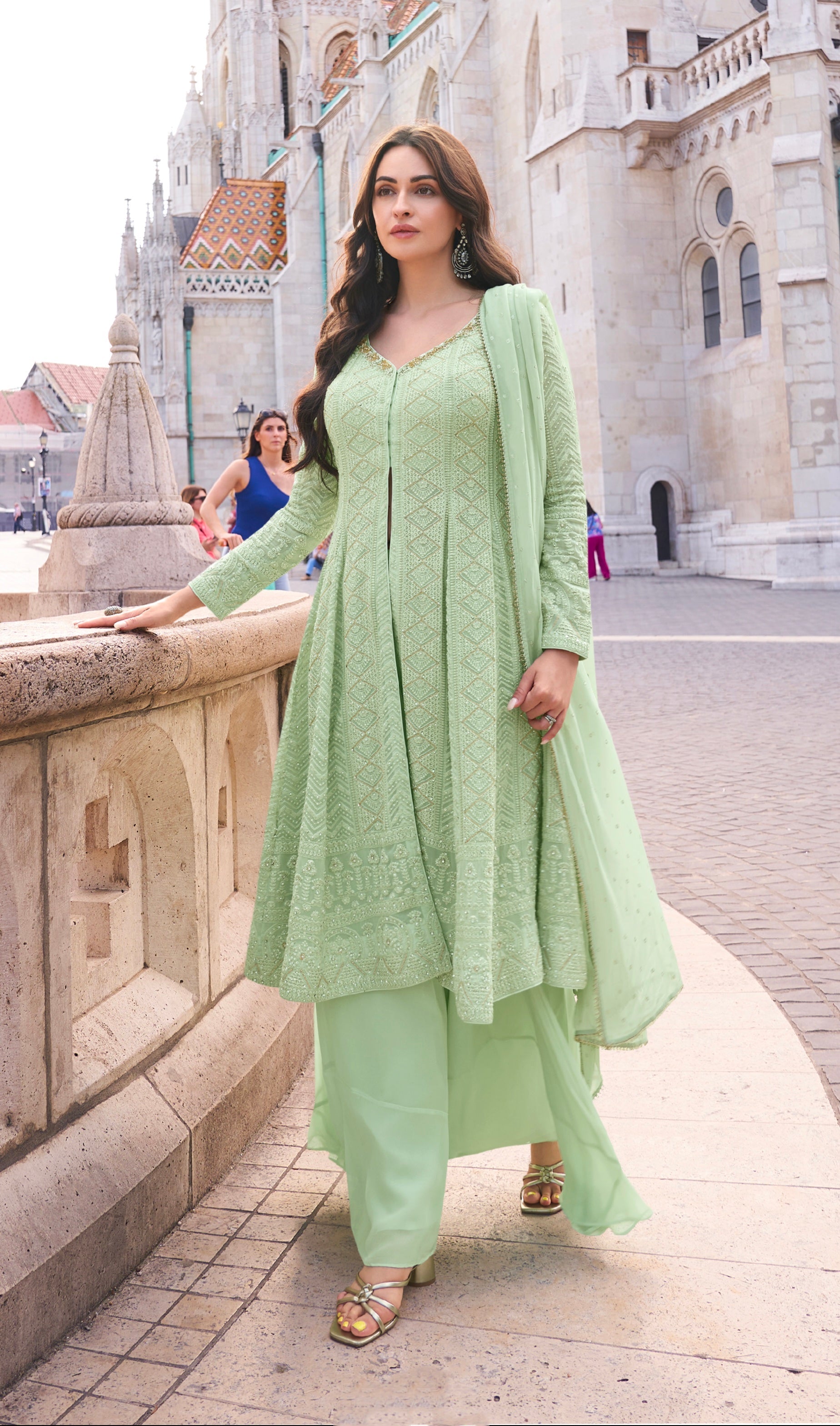SAYURI AFSANA Yellow Embroidered Readymade Georgette Sharara Suit