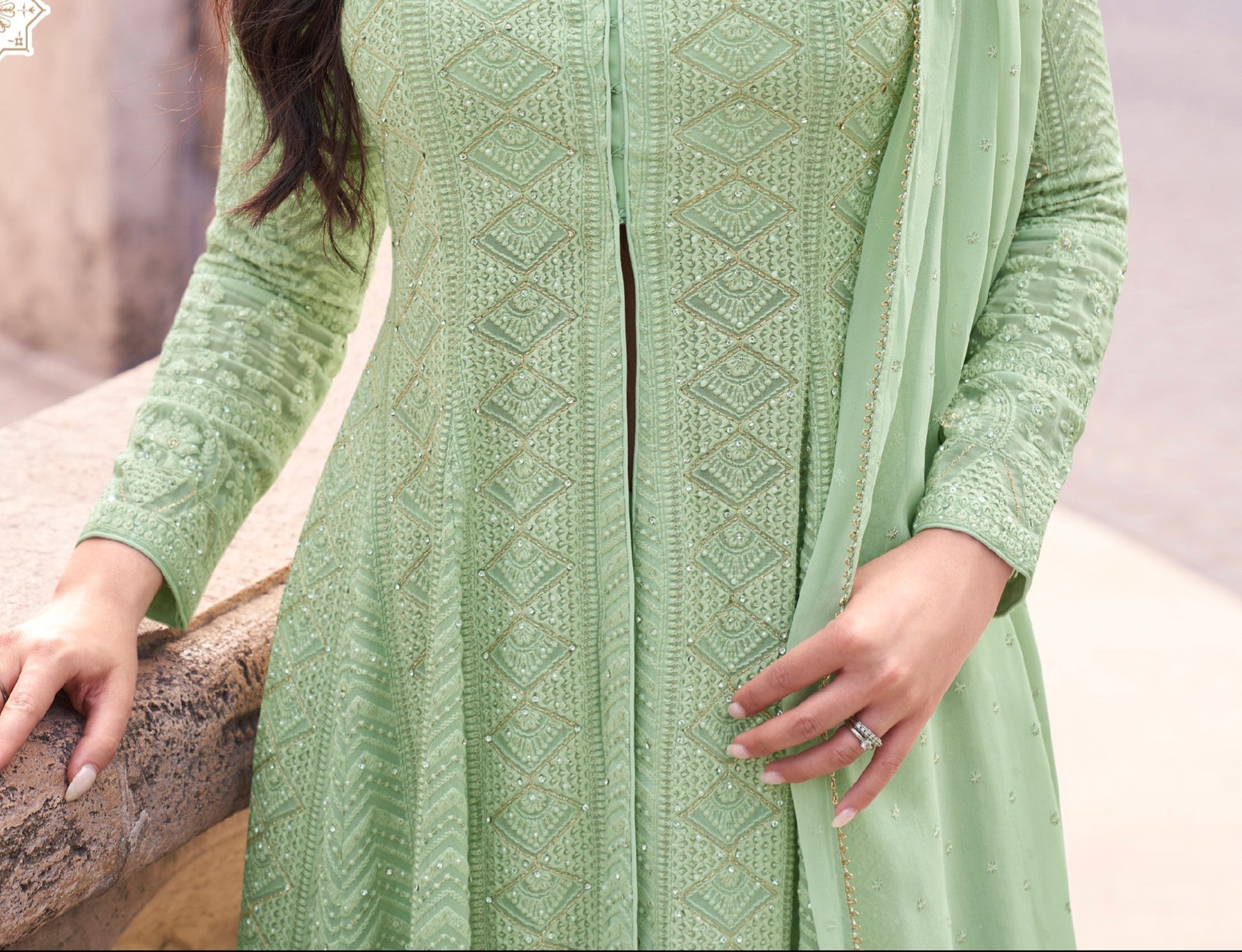 SAYURI AFSANA Yellow Embroidered Readymade Georgette Sharara Suit