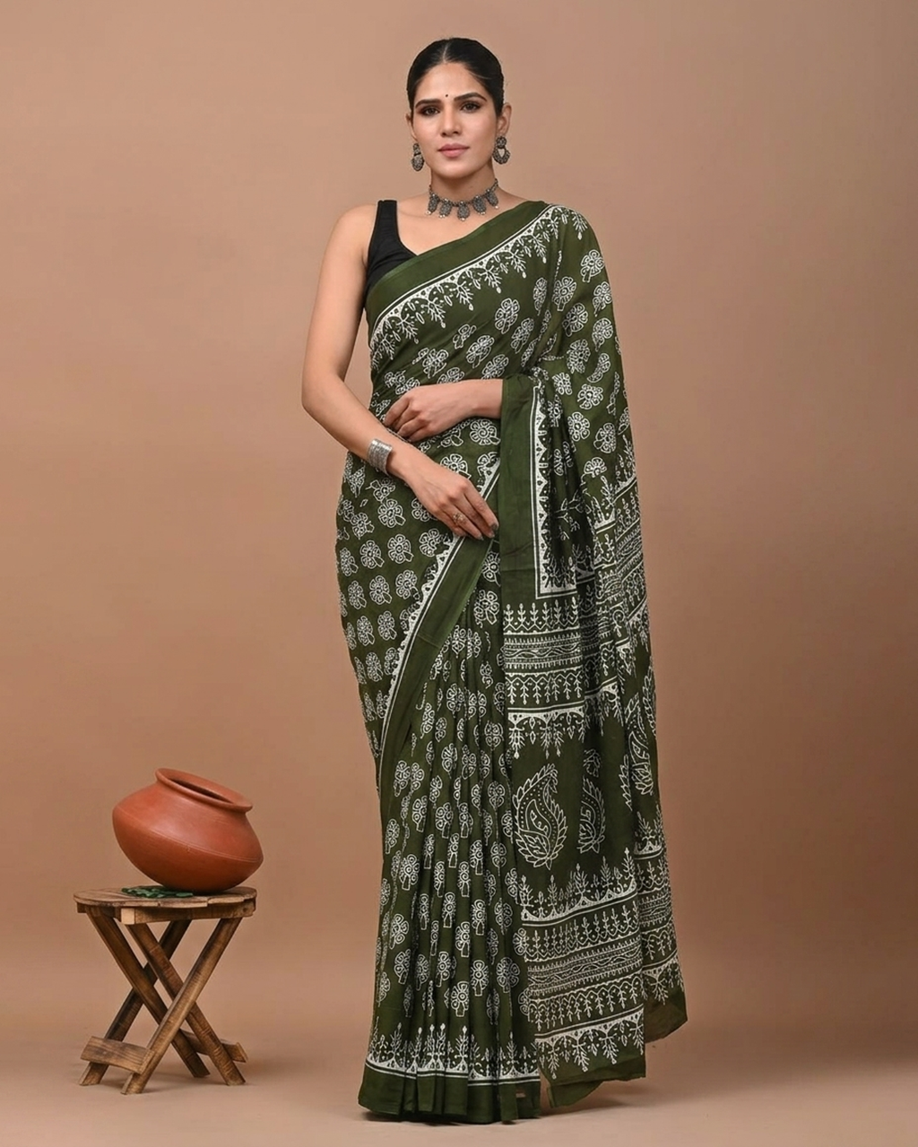 Cream Embroidered Kurta — Red & Green Floral Sleeve Work