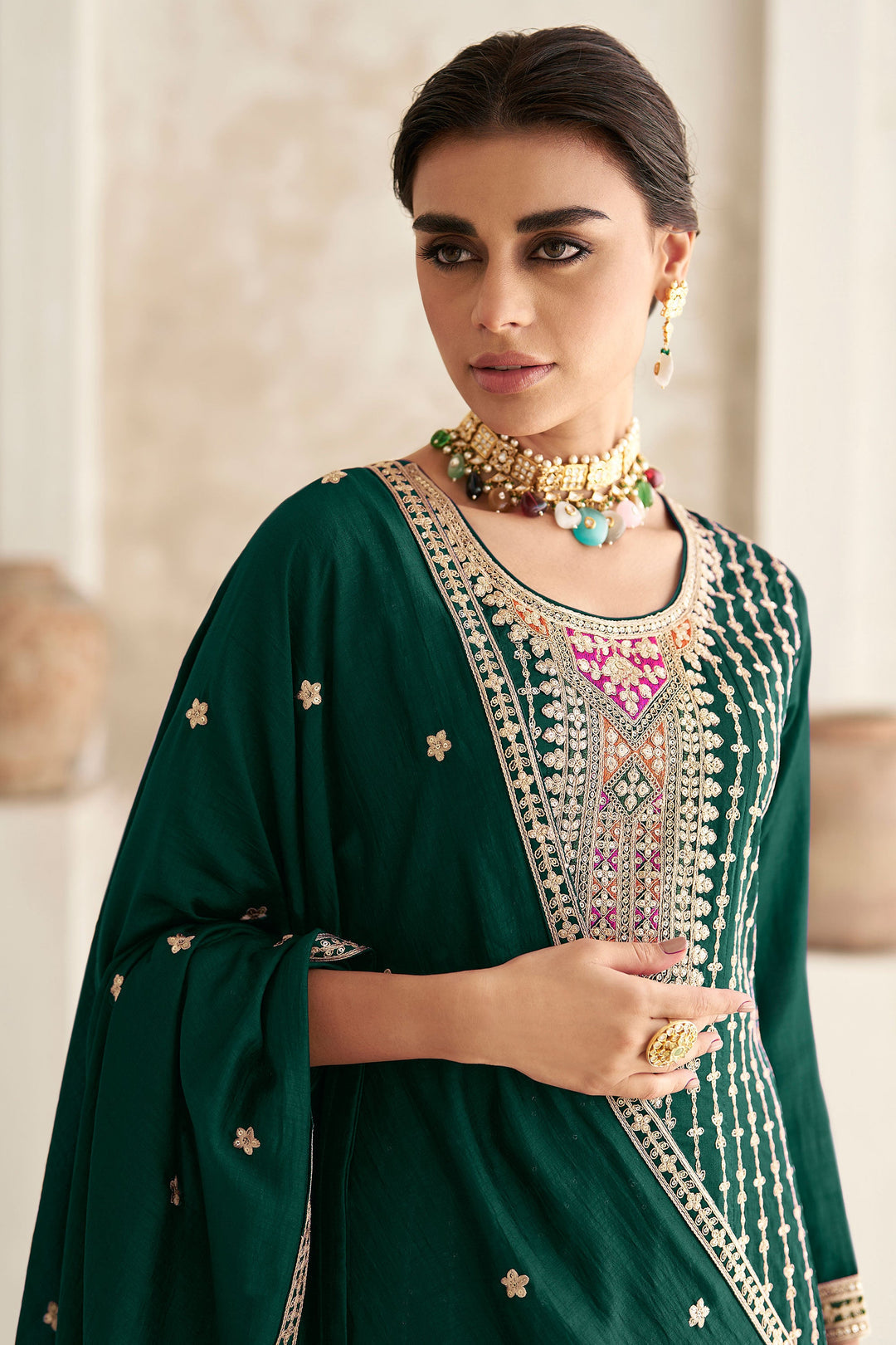 Purple Multi Embroidered Style Punjabi Suit