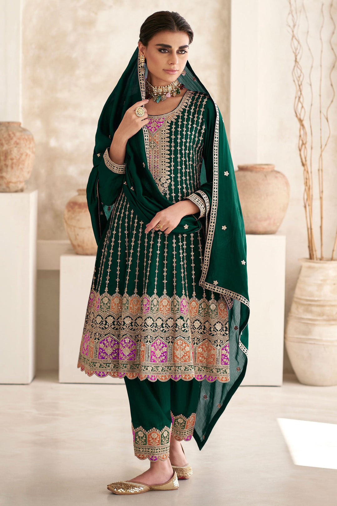 Purple Multi Embroidered Style Punjabi Suit
