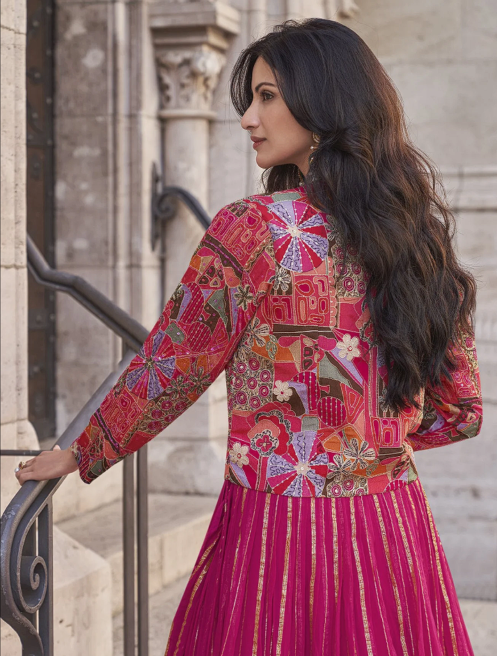 Luxe Embroidered Gown with Floral Jacket