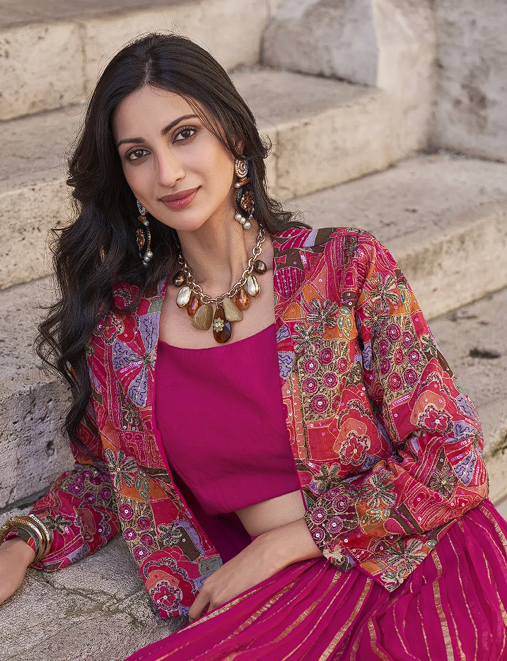 Luxe Embroidered Gown with Floral Jacket