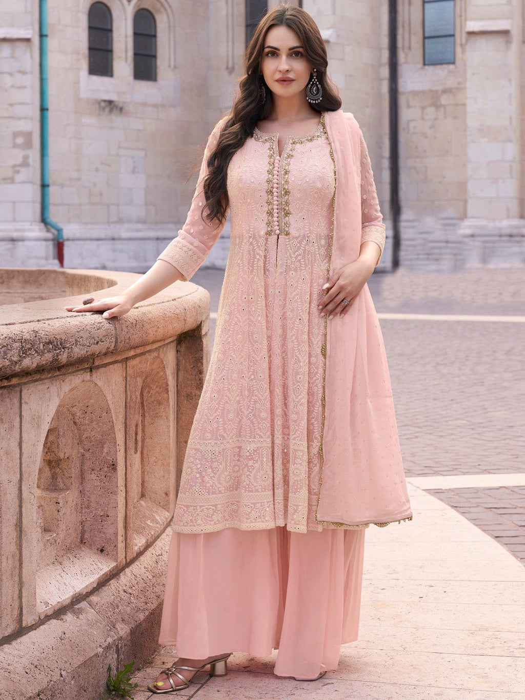 SAYURI AFSANA Yellow Embroidered Readymade Georgette Sharara Suit