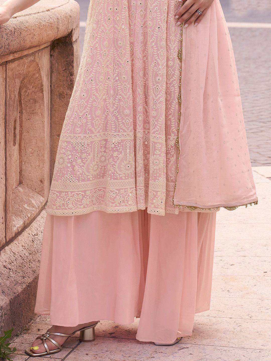 SAYURI AFSANA Yellow Embroidered Readymade Georgette Sharara Suit