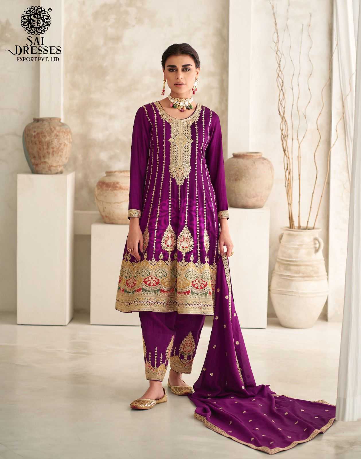 Purple Multi Embroidered Style Punjabi Suit